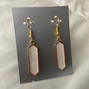 10k Gold Plated-White Sparkly Chevron Earrings-Brand New